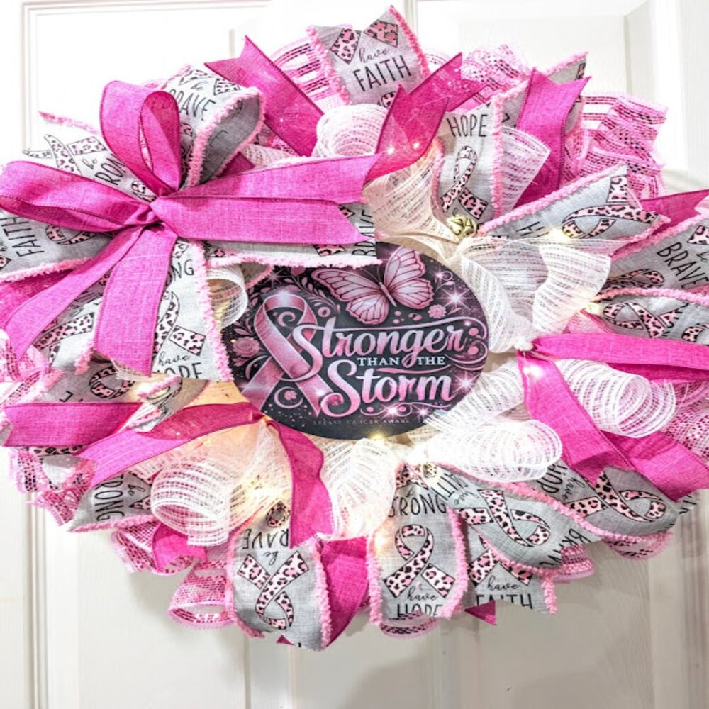 Cancer Awareness Wreath, Fairy Lights, Home Decor, Cancer, Wreath, Gift